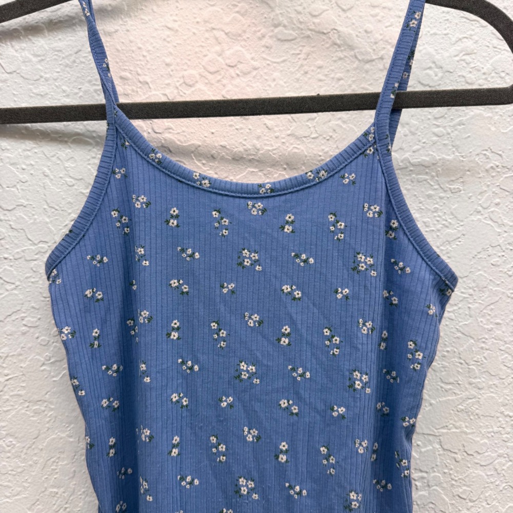 Art Class Girls Blue Ribbed Floral Cami Dress Size L 10/12 Sleeveless Summer